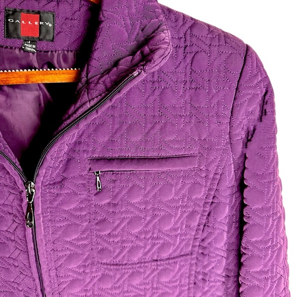 Gallery Women’s Purple Quilted Zip-Up Jacket Fitted Lined Coat Size Medium/Large - Picture 6 of 11